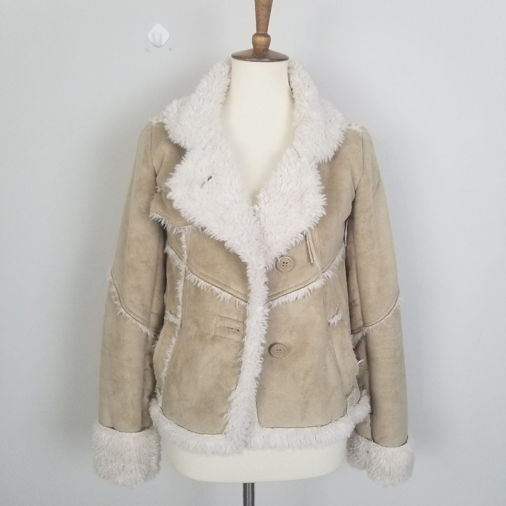Tan Velvet Fuzzy Fleece Botton Jacket M Japan